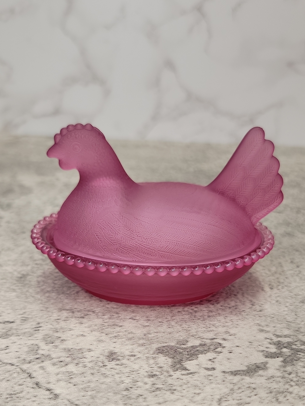 Pink Glass Hen on a nest HON